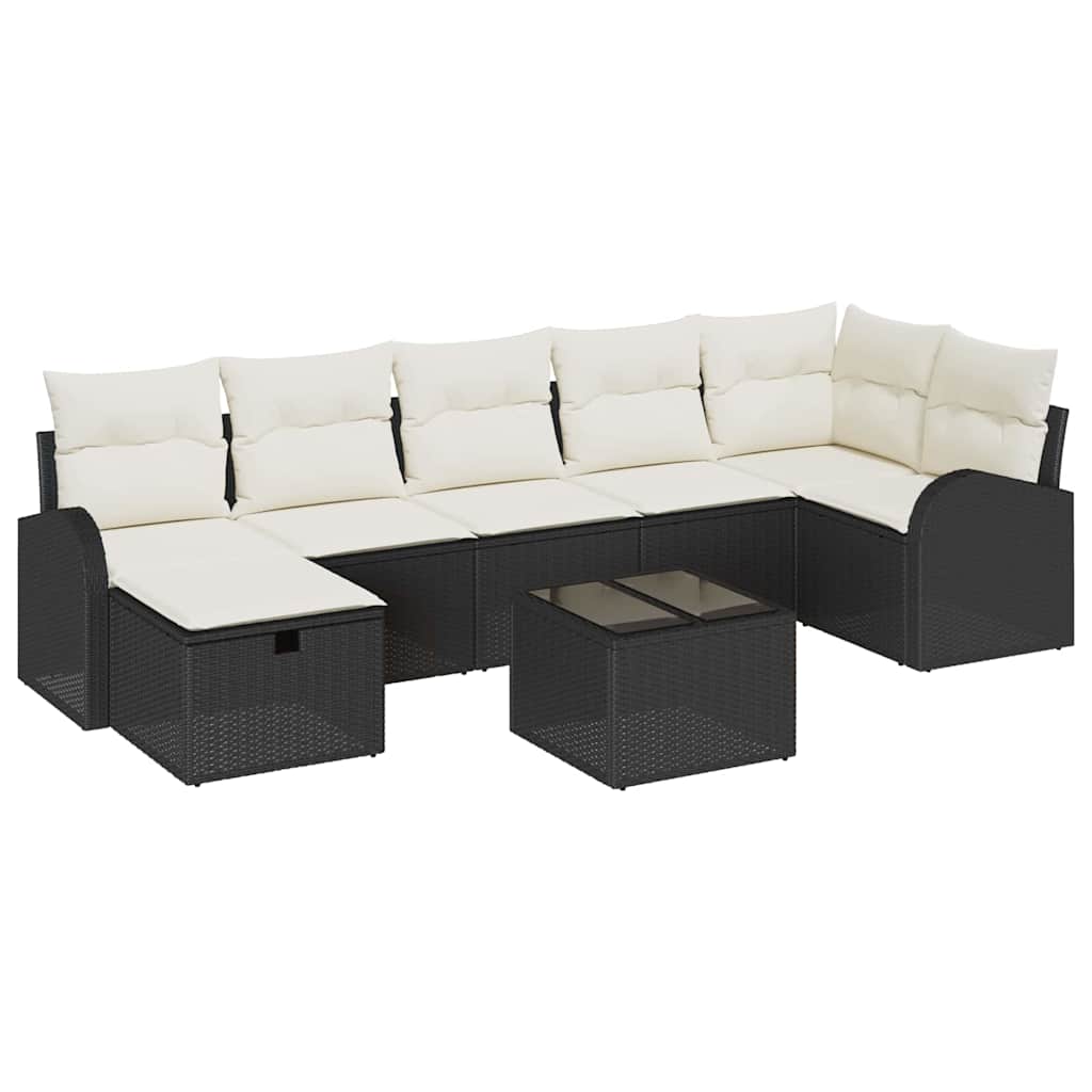Garten-Sofa-Set mit Kissen 8 pcs Schwarz Poly Rattan